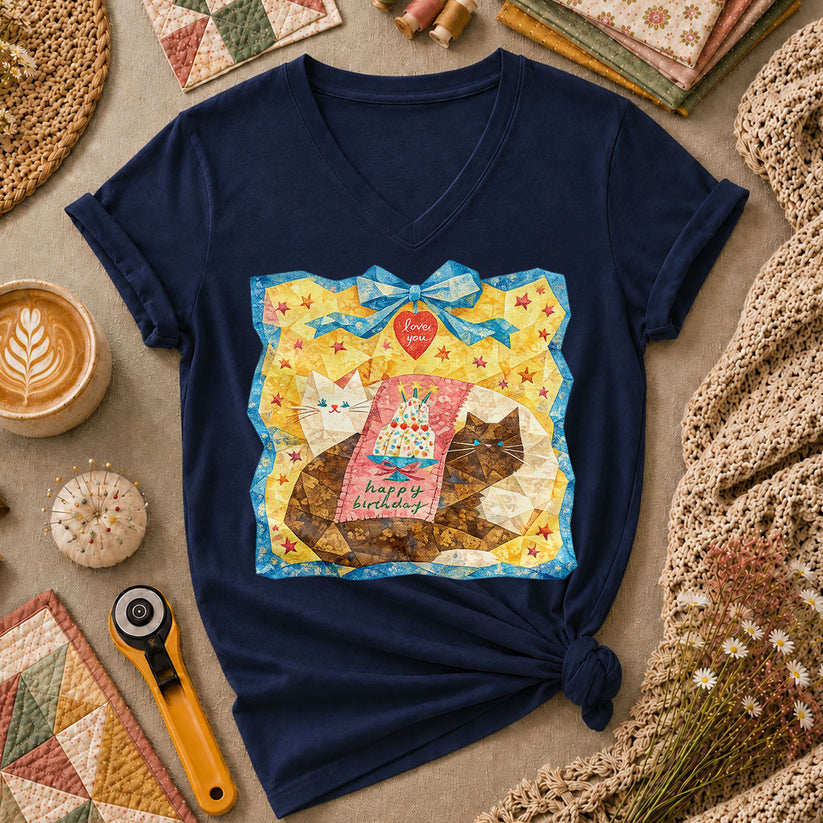 Cat Blanket Women's V-Neck - Navy