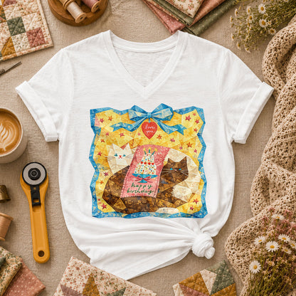 Cat Blanket Women's V-Neck - White