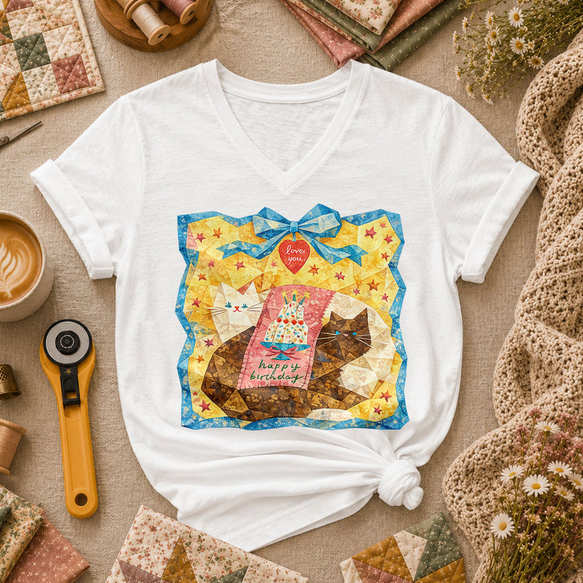 Cat Blanket Women's V-Neck - White