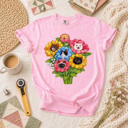 Cat Flower Bouquet Quilter T-Shirt - Blossom