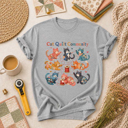 Cat Quilt Community Kittens Fabric T-Shirt - Athletic Heather