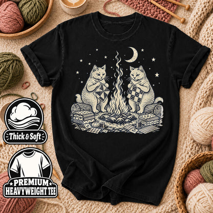 Cats Quilting By Campfire T-Shirt - Black