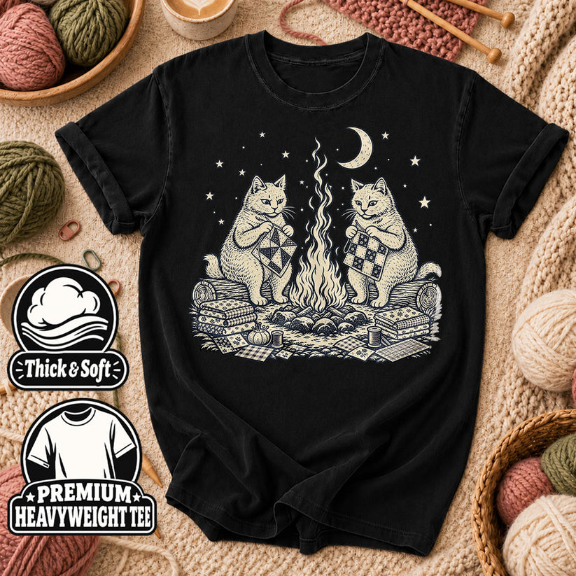 Cats Quilting By Campfire T-Shirt - Black