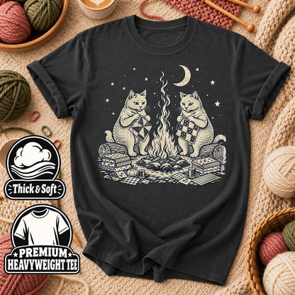 Cats Quilting By Campfire T-Shirt - Dark Heather Grey