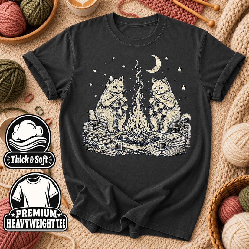 Cats Quilting By Campfire T-Shirt - Dark Heather Grey