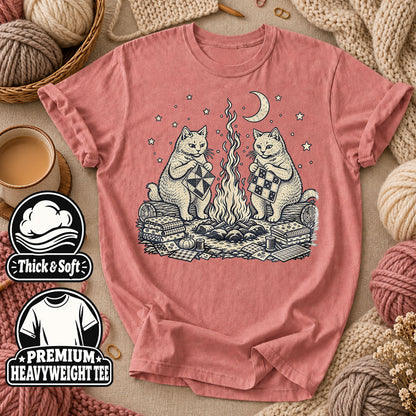 Cats Quilting By Campfire T-Shirt - Heather Mauve