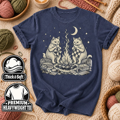 Cats Quilting By Campfire T-Shirt - Heather Navy