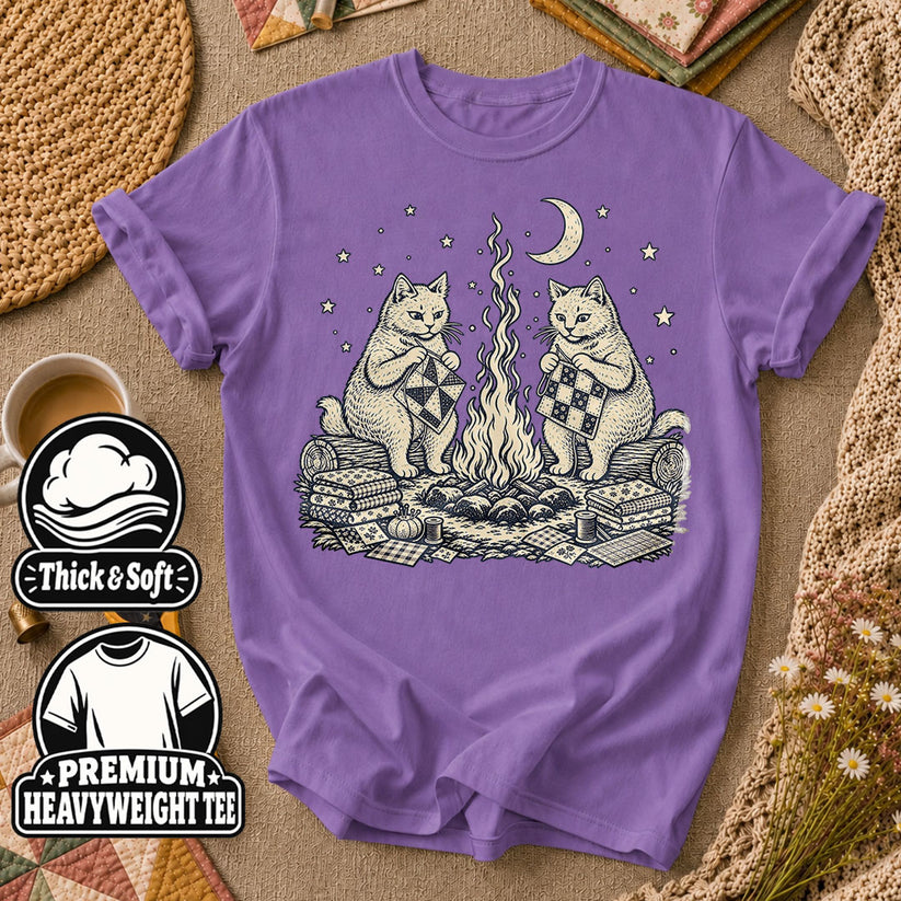 Cats Quilting By Campfire T-Shirt - Heather Team Purple