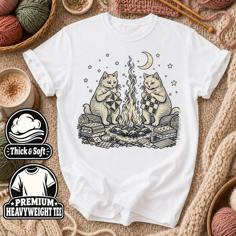 Cats Quilting By Campfire T-Shirt - White