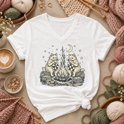 Cats Quilting By Campfire Women's V-Neck - White
