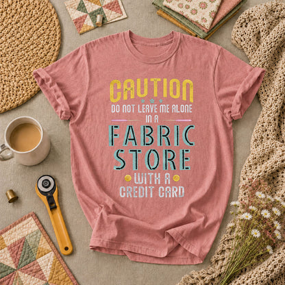 Caution Do Not Leave Me Alone In A Fabric Store With A Credit Card T-Shirt - Heather Mauve