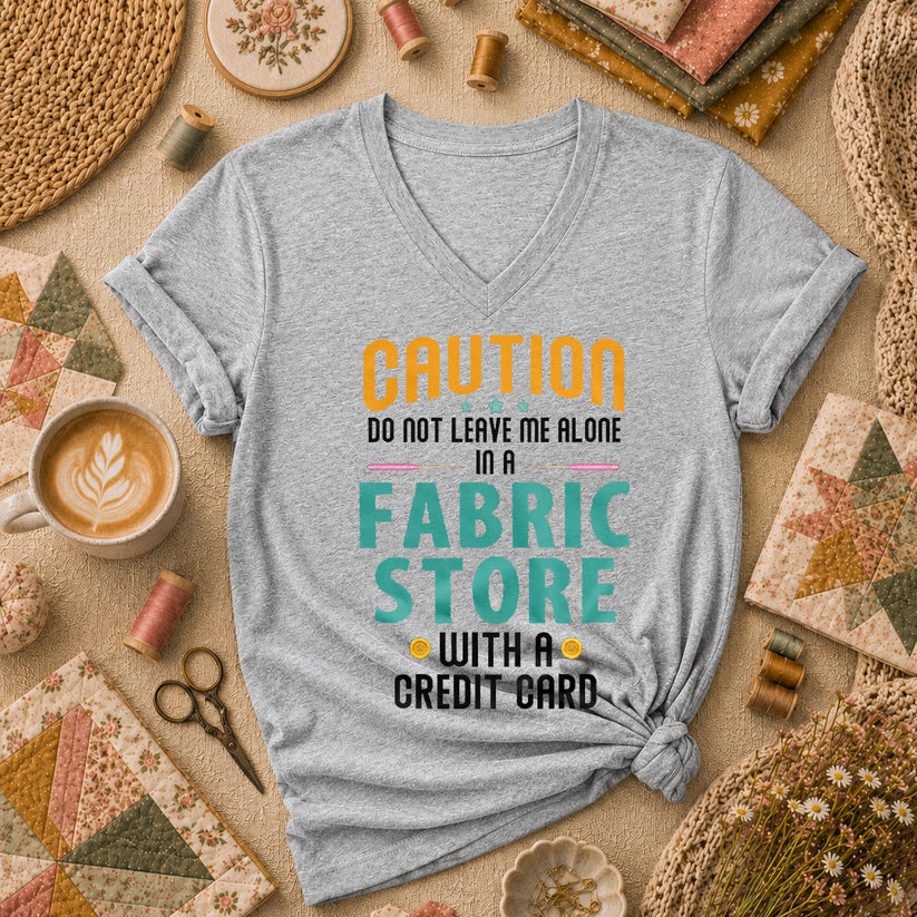 Caution Do Not Leave Me Alone In A Fabric Store With A Credit Card Women's V-Neck - Athletic Heather