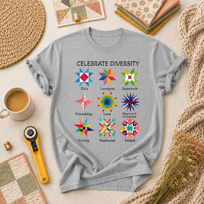 Celebrate Diversity Quilt Blocks Star Chart T-Shirt - Athletic Heather