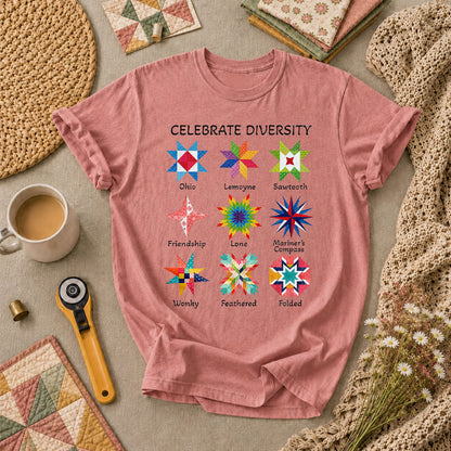 Celebrate Diversity Quilt Blocks Star Chart T-Shirt - Heather Mauve