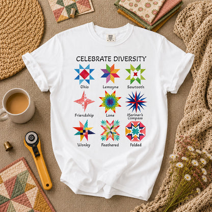 Celebrate Diversity Quilt Blocks Star Chart T-Shirt - White