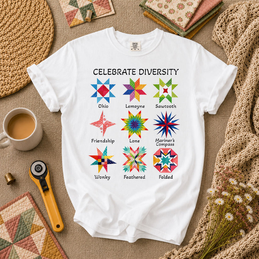 Celebrate Diversity Quilt Blocks Star Chart T-Shirt - White