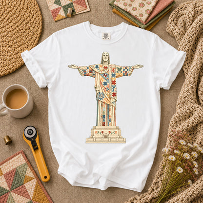 Christ The Redeemer Quilted Statue T-Shirt - White