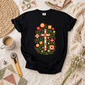 Christian Cross Floral Quilt Block T-Shirt