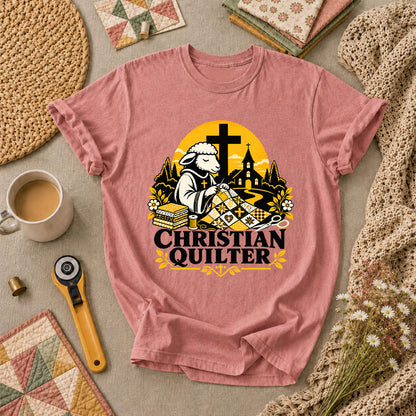Christian Quilter Sheep Church T-Shirt - Heather Mauve