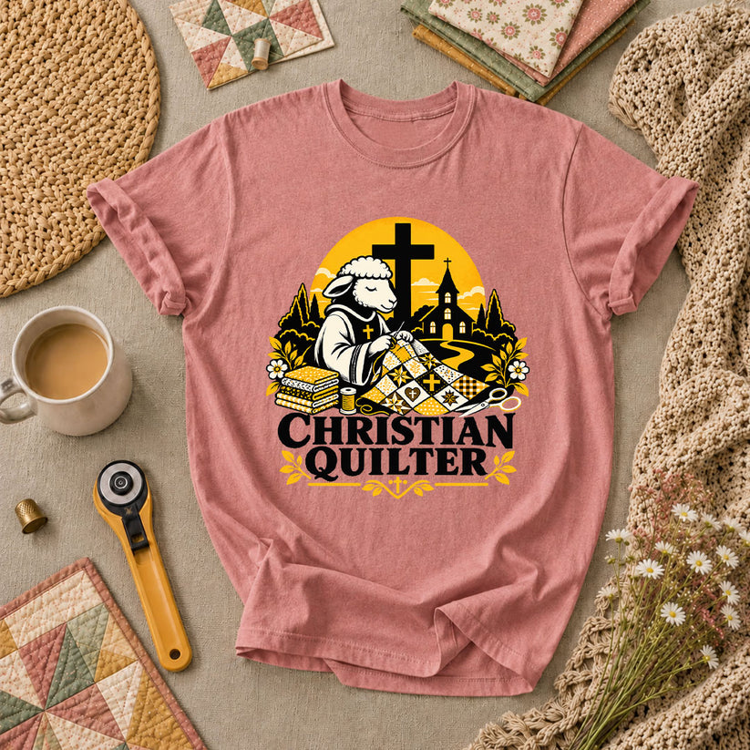 Christian Quilter Sheep Church T-Shirt - Heather Mauve