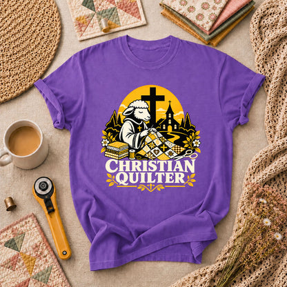 Christian Quilter Sheep Church T-Shirt - Heather Team Purple