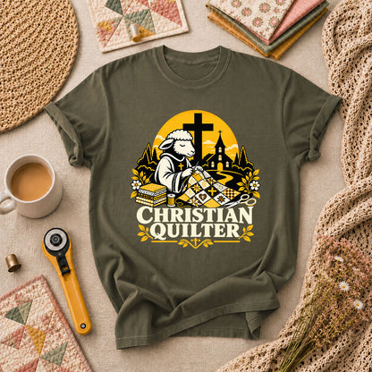 Christian Quilter Sheep Church T-Shirt - Military Green
