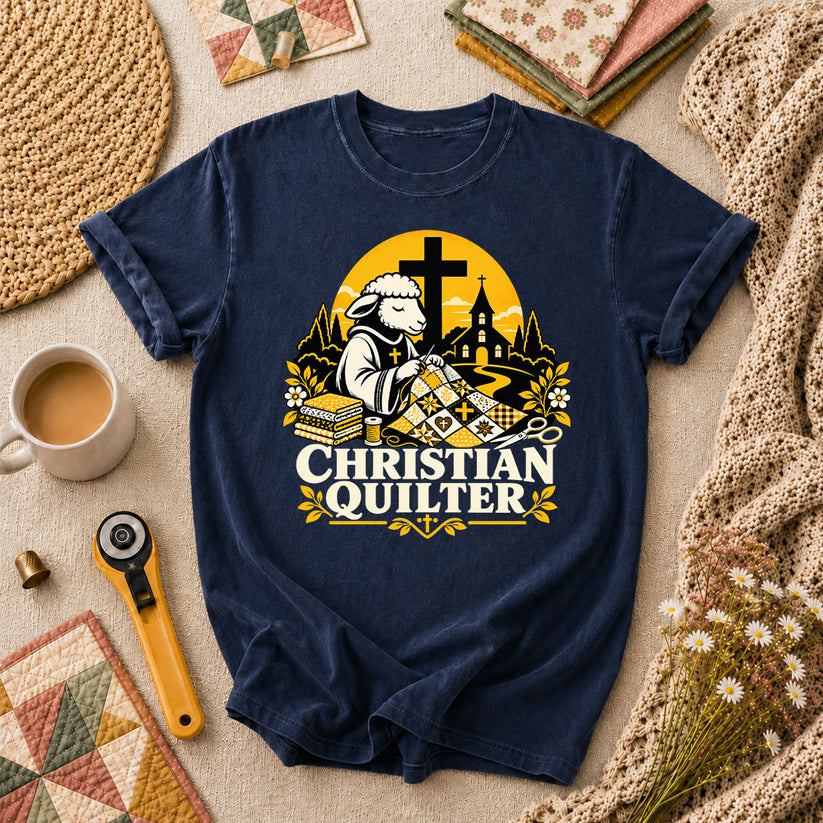 Christian Quilter Sheep Church T-Shirt - Navy