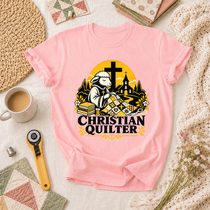 Christian Quilter Sheep Church T-Shirt - Pink