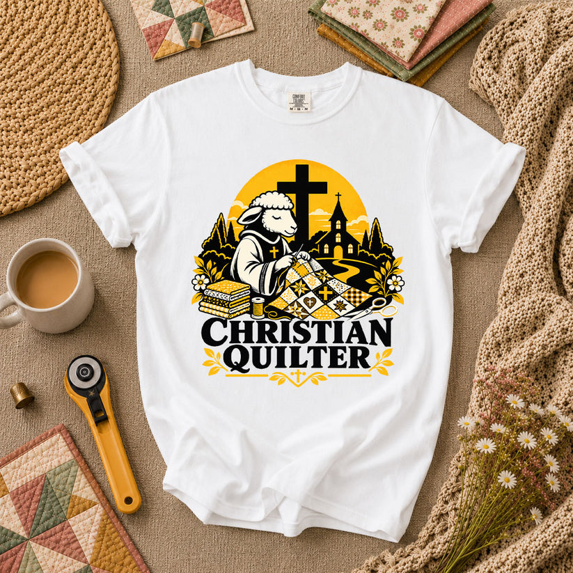 Christian Quilter Sheep Church T-Shirt - White