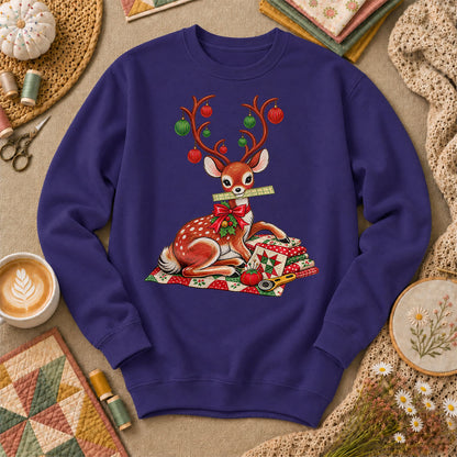 Christmas Reindeer With Ornament Antlers And Quilt Long Sleeve - Purple