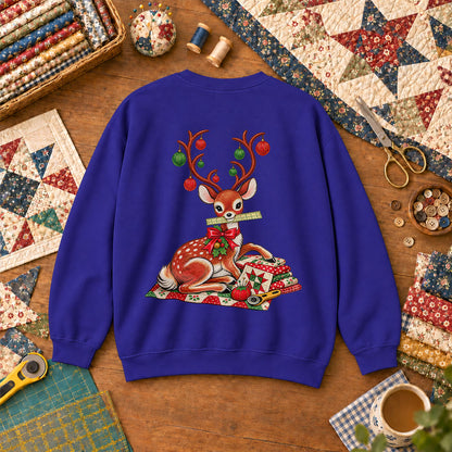 Christmas Reindeer With Ornament Antlers And Quilt Sweatshirt - Royal