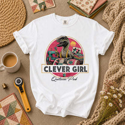 Clever Girl Quiltassic Park Dinosaur T-Shirt - White