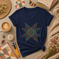 Colorful Floral Quilt Star Cross Stitch Women's V-Neck