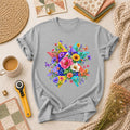 Colorful Floral Quilt Star With Butterflies T-Shirt