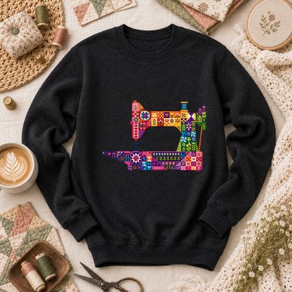 Colorful Patchwork Sewing Machine Long Sleeve - Black