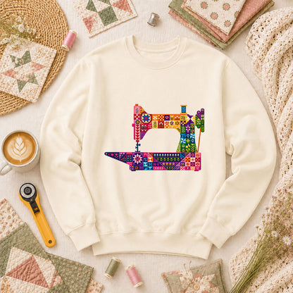 Colorful Patchwork Sewing Machine Long Sleeve - Natural