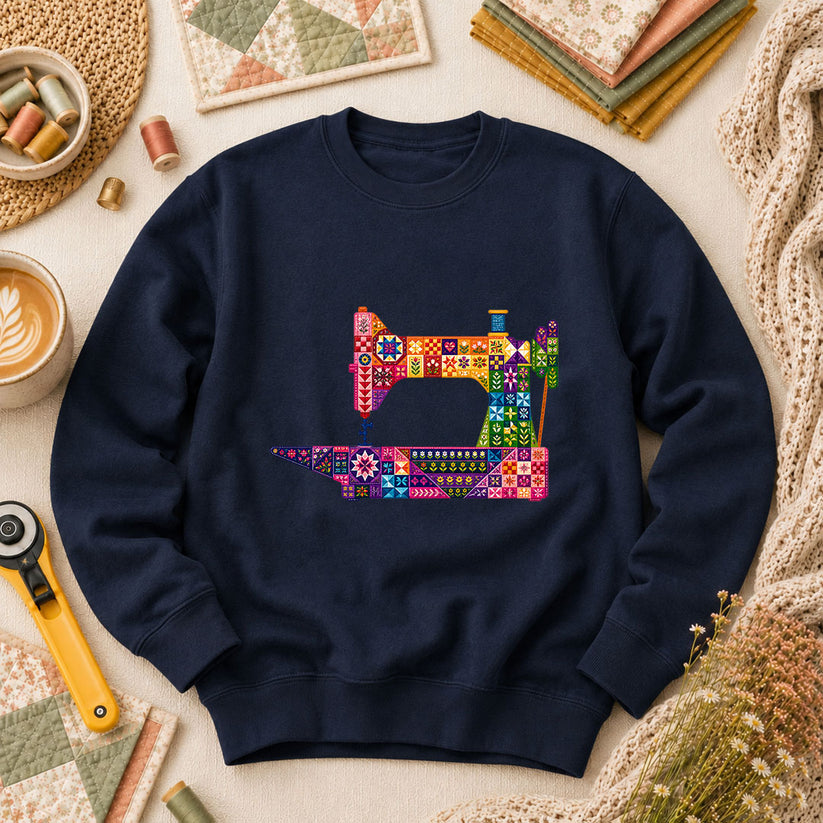 Colorful Patchwork Sewing Machine Long Sleeve - Navy