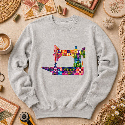 Colorful Patchwork Sewing Machine Long Sleeve - Sport Grey