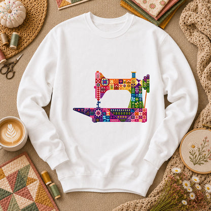 Colorful Patchwork Sewing Machine Long Sleeve - White