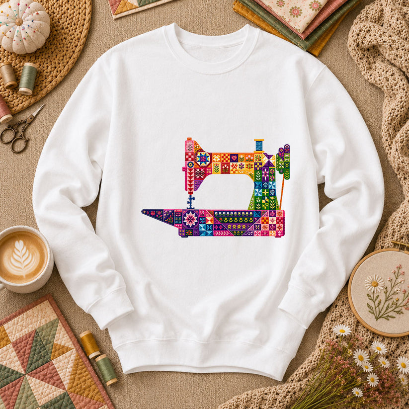 Colorful Patchwork Sewing Machine Long Sleeve - White