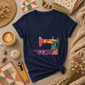 Colorful Patchwork Sewing Machine Women's V-Neck