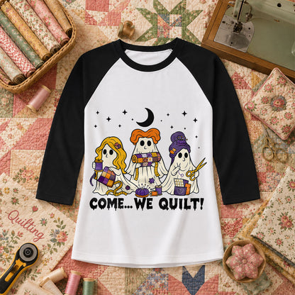 Come We Quilt Ghost Halloween Raglan Sleeve - Black