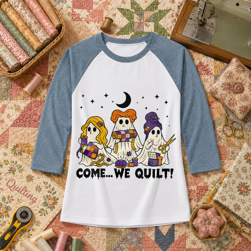 Come We Quilt Ghost Halloween Raglan Sleeve - Denim