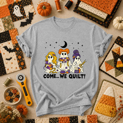 Come We Quilt Ghost Halloween T-Shirt - Athletic Heather
