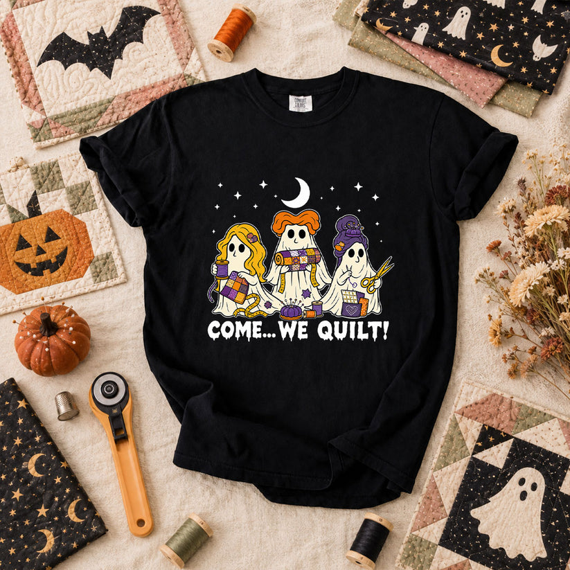 Come We Quilt Ghost Halloween T-Shirt - Black