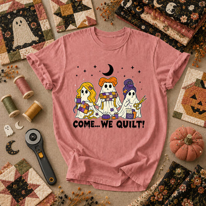 Come We Quilt Ghost Halloween T-Shirt - Heather Mauve
