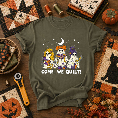 Come We Quilt Ghost Halloween T-Shirt - Military Green