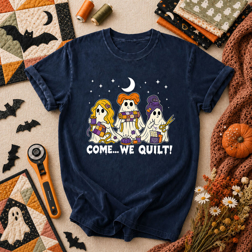Come We Quilt Ghost Halloween T-Shirt - Navy