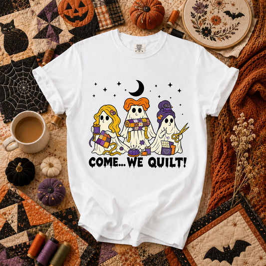 Come We Quilt Ghost Halloween T-Shirt - White