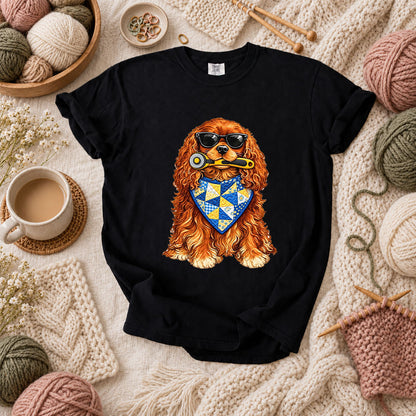 Cool Spaniel With Rotary Cutter And Quilt Bandana T-Shirt - Black